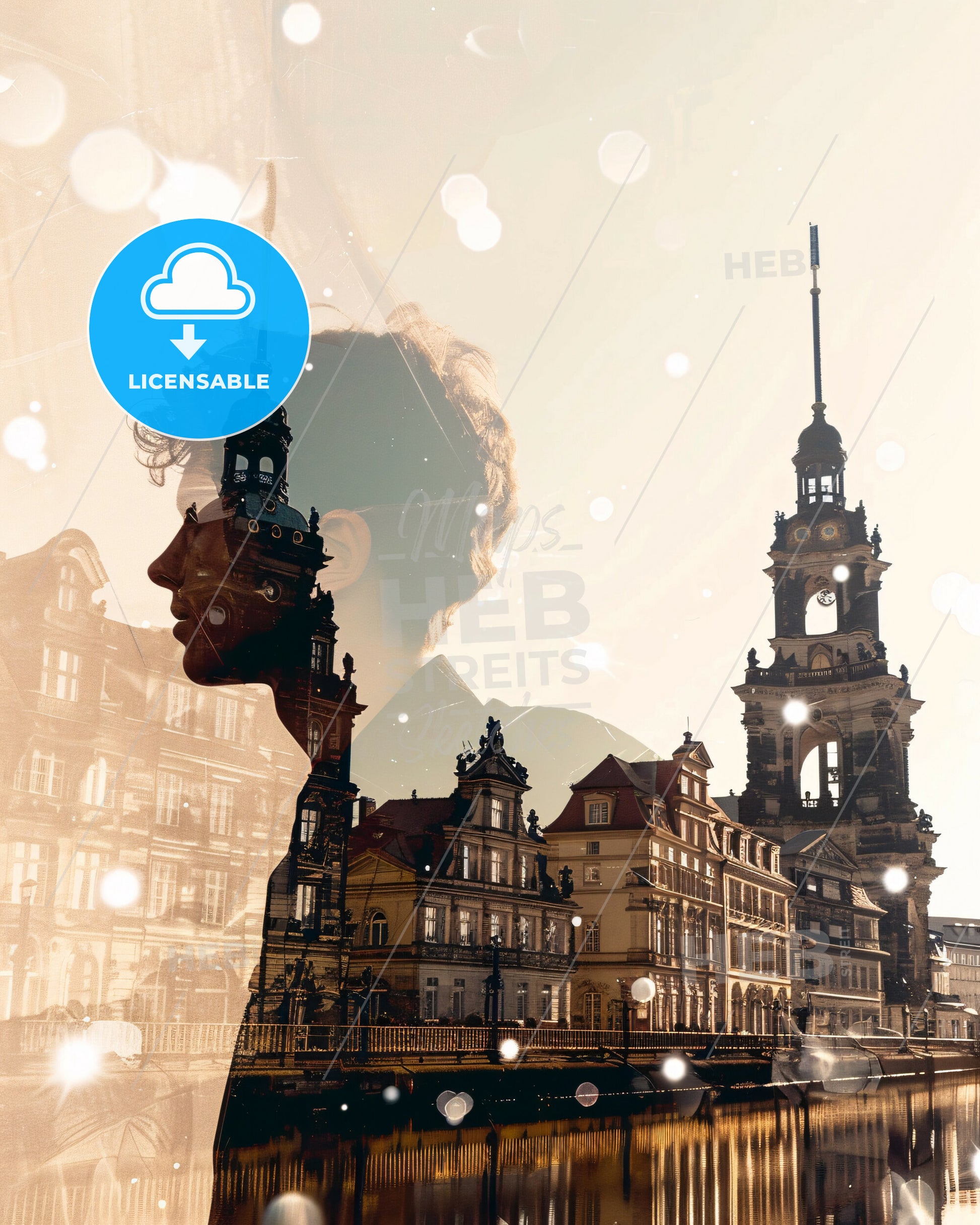 Dresden Skyline Composite Art Paper Poster - A man looking at a building