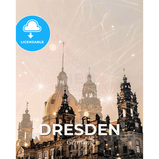 Dresden City Skyline Double Exposure Art Silhouette Poster - A building with many spires and a dome - Square format print template