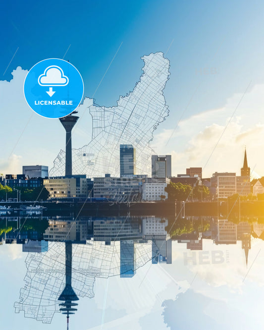 Duesseldorf Germany Skyline City Map Silhouette Poster - A city skyline with a map of the city