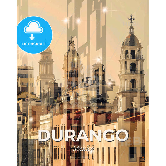 Durango Mexico Skyline Double Exposure Art - A city with many towers - Square format print template