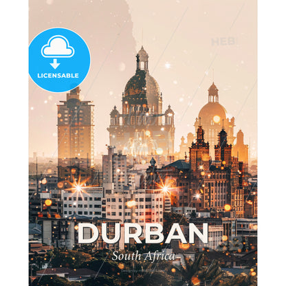 Durban Double Exposure Skyline Art Poster - A city with many buildings - Square format print template