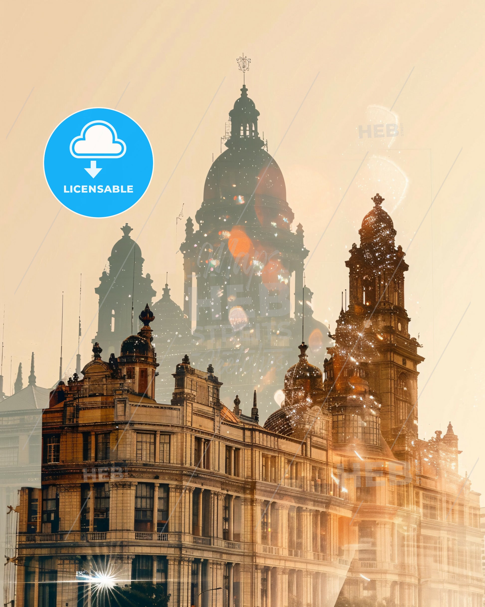 Durban Double Exposure Skyline Poster Art - Dresden Frauenkirche with a dome and a building with a dome