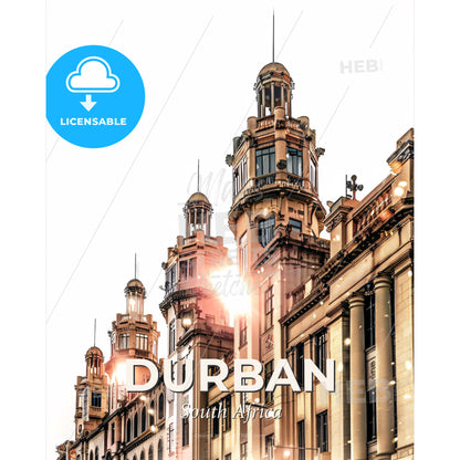 Durban City Skyline Double Exposure Beige Background - A building with many windows - Square format print template