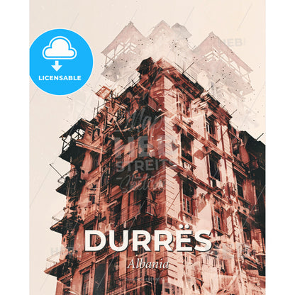 Durrës Skyline Composite: Beiges and Lights - A building with many balconies - Square format print template