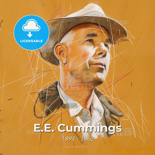 E.E. Cummings, 1894 - 1962, American poet - A Drawing Of A Man Wearing A Hat Print Template