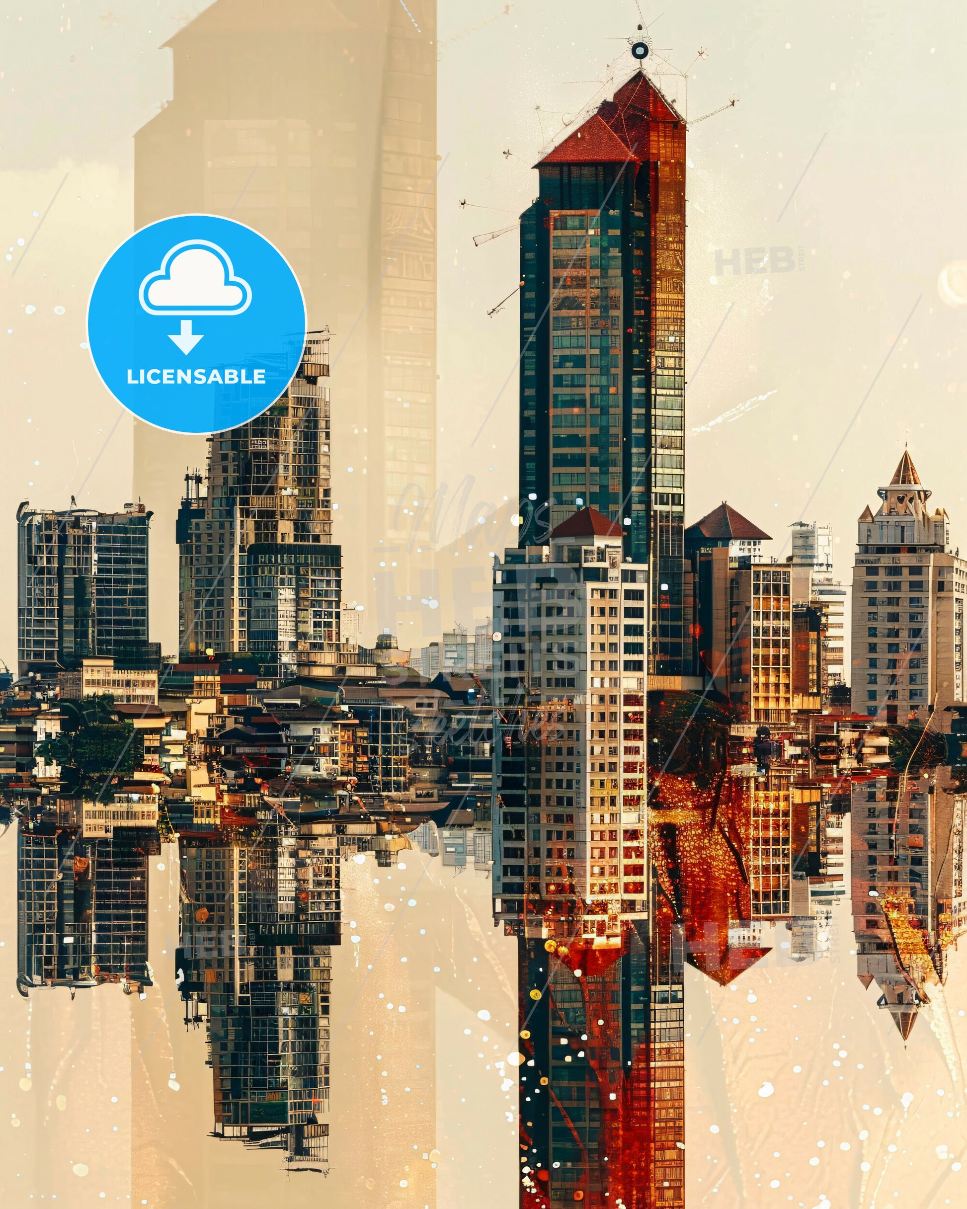 East Jakarta Skyline Double Exposure Art Poster - A city skyline with many tall buildings