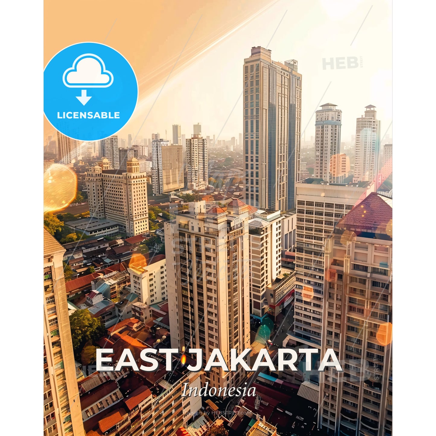 East Jakarta Skyline Double Exposure Art - A city with many tall buildings - Square format print template