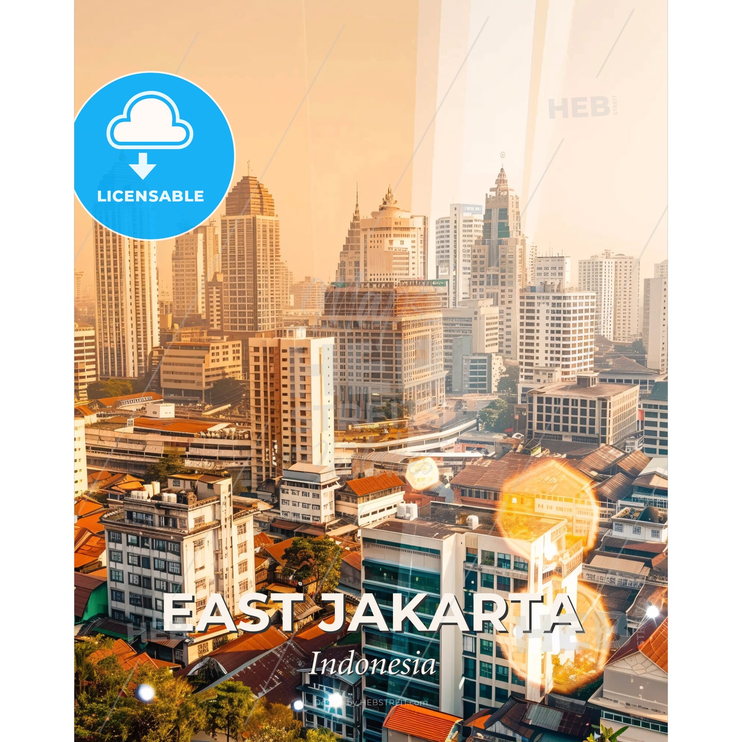 East Jakarta City Skyline Indonesia Art Print Poster - A city with many tall buildings - Square format print template