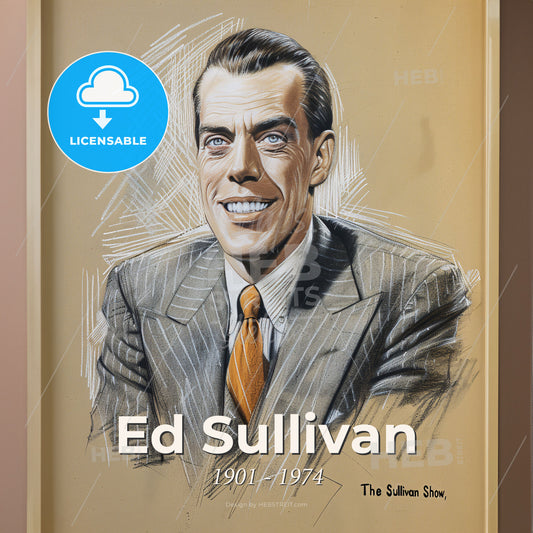 Ed Sullivan, 1901 - 1974, American TV show host - A Drawing Of A Man In A Suit Print Template