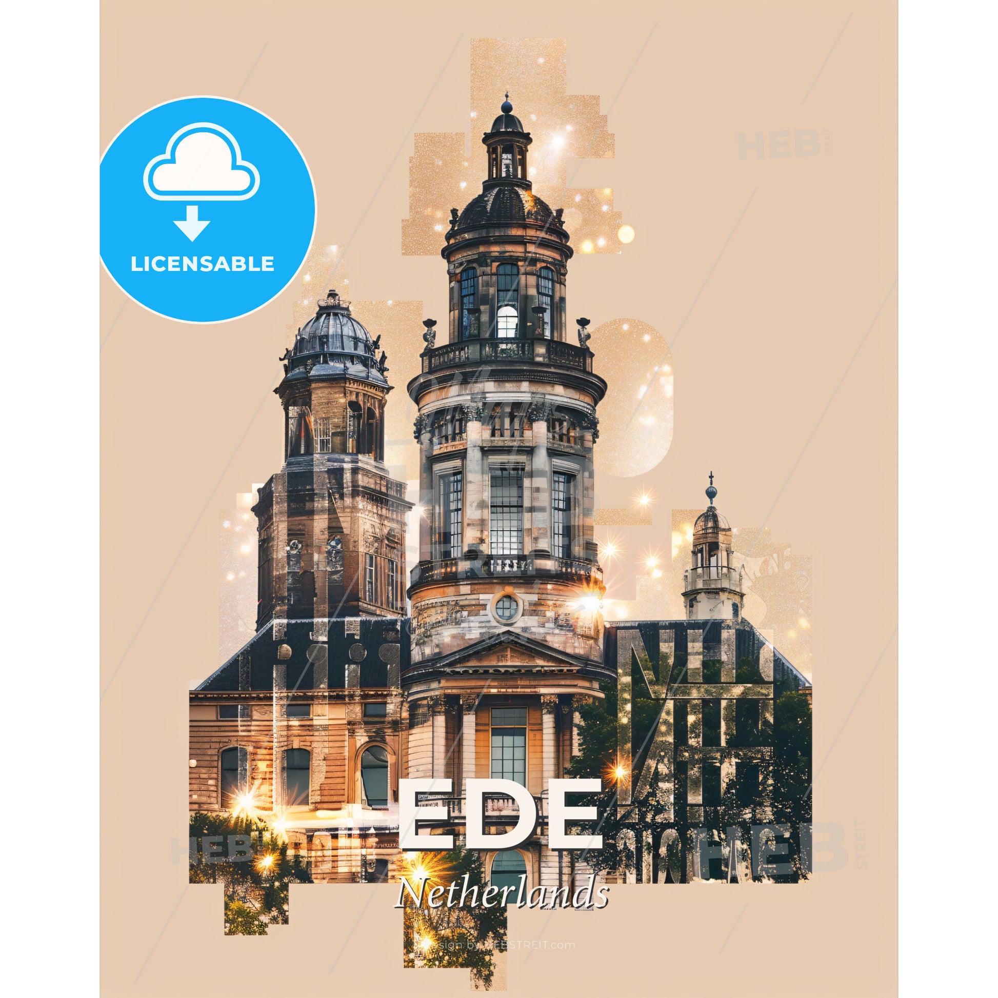 Ede, Netherlands: City Skyline Art with Local Icons - A building with many towers - Square format print template