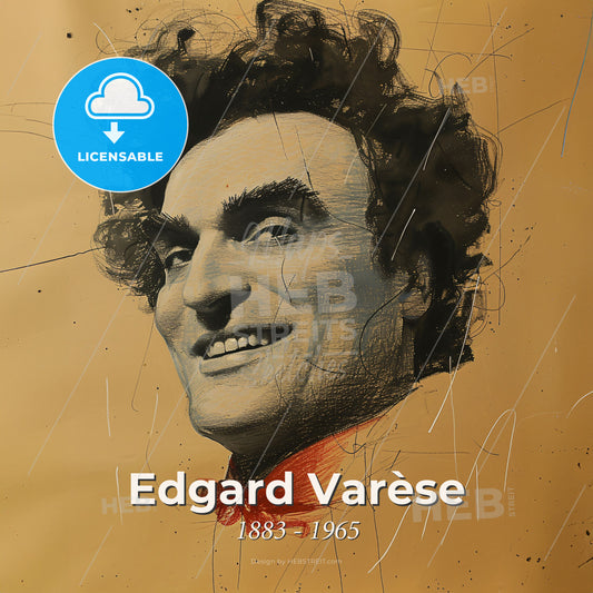Edgard Varèse, 1883 - 1965, French-American composer - A Man With Curly Hair And A Red Bow Tie Print Template