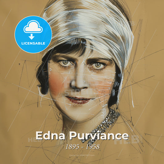 Edna Purviance, 1895 - 1958, American actress - A Drawing Of A Woman With A White Head Wrap Print Template