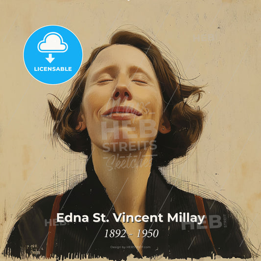 Edna St. Vincent Millay, 1892 - 1950, American poet - A Woman With Her Eyes Closed Print Template