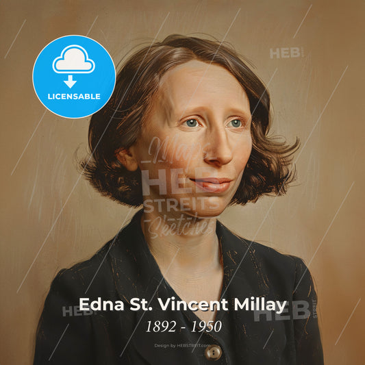 Edna St. Vincent Millay, 1892 - 1950, American poet - A Woman In A Black Suit Print Template