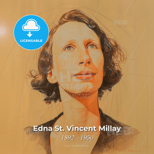 Edna St. Vincent Millay, 1892 - 1950, American poet - A Drawing Of A Woman Print Template