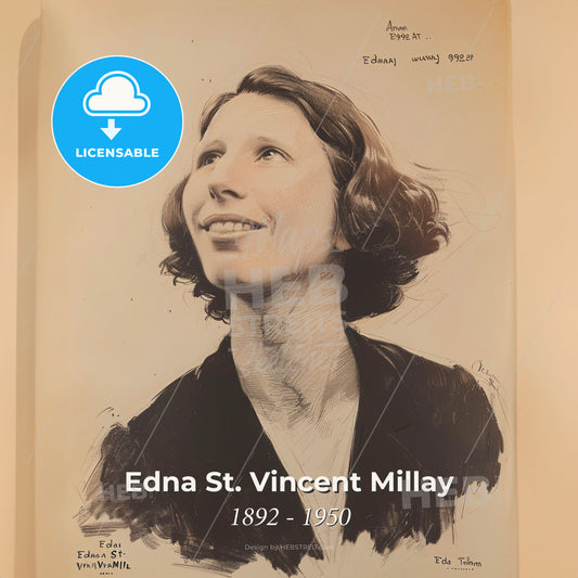 Edna St. Vincent Millay, 1892 - 1950, American poet - A Drawing Of A Woman Print Template