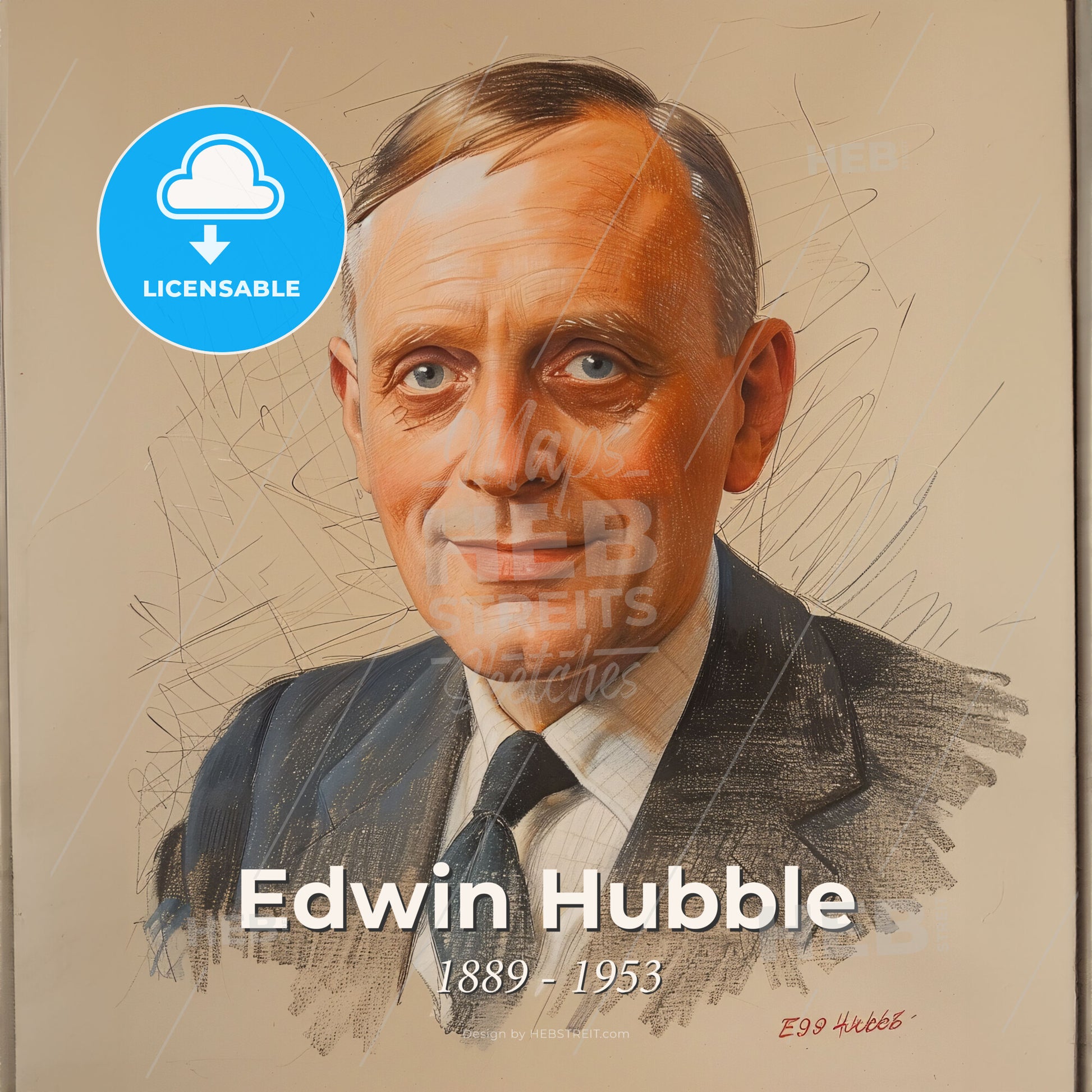 Edwin Hubble, 1889 - 1953, American astronomer - A Portrait Of A Man Print Template