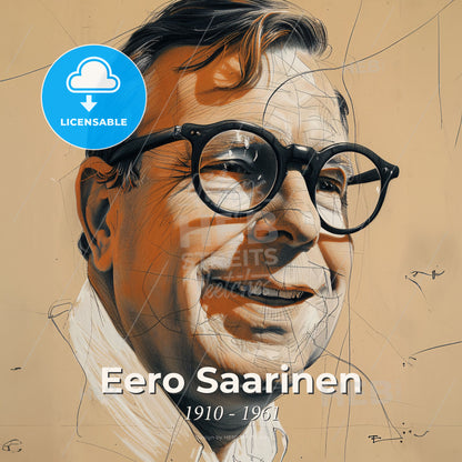 Eero Saarinen, 1910 - 1961, Finnish-American architect - A Man Wearing Glasses And Smiling Print Template