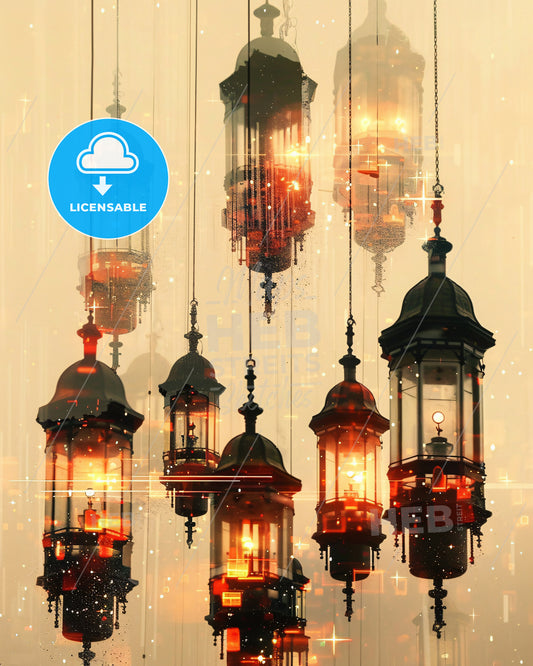 Eiland van Dordrecht Skyline Iconic City Art Print - A group of lanterns from strings