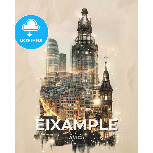 Barcelona Eixample Skyline Dreamy Colors Poster Art - A cityscape with many tall buildings - Square format print template
