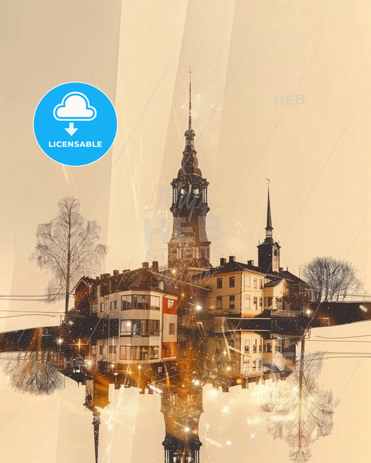 Ekerö, Sweden: Skyline Poster With Local Charm - A building with a tower and trees in the middle of water