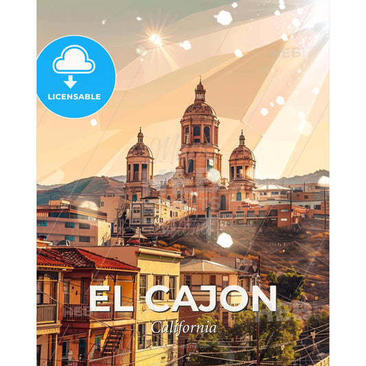 El Cajon City Skyline Double Exposure Art - A building on a hill - Square format print template