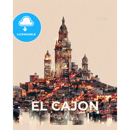 El Cajon Cityscape Serenity Art Poster - A city with lights on it - Square format print template