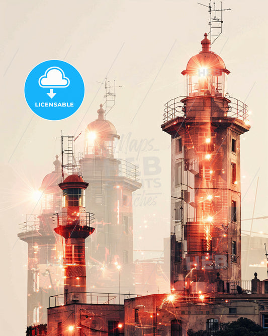 El Hierro Skyline Double Exposure Poster Art - A group of towers with lights