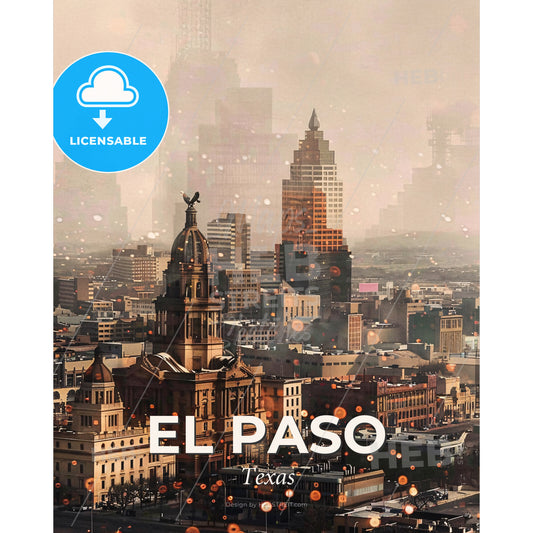 El Paso Icon Skyline Composite Backlight Sparkle - A city with many buildings - Square format print template