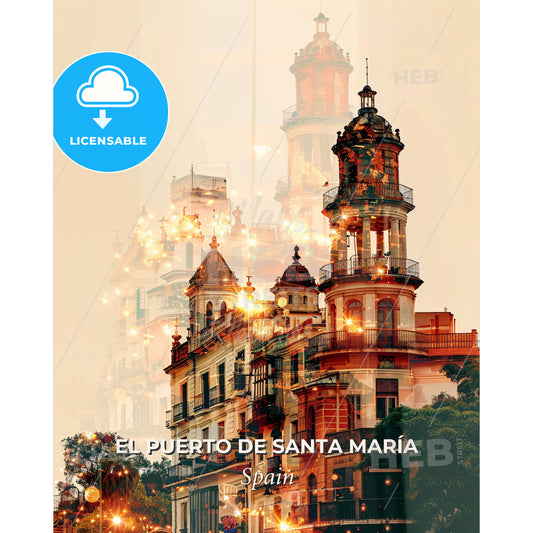 El Puerto de Santa María Skyline Composite Art - A building with towers and a tower - Square format print template