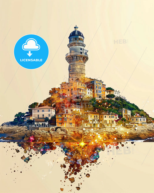 Elba, Italy: Luminous Skyline Poster - A building on a hill