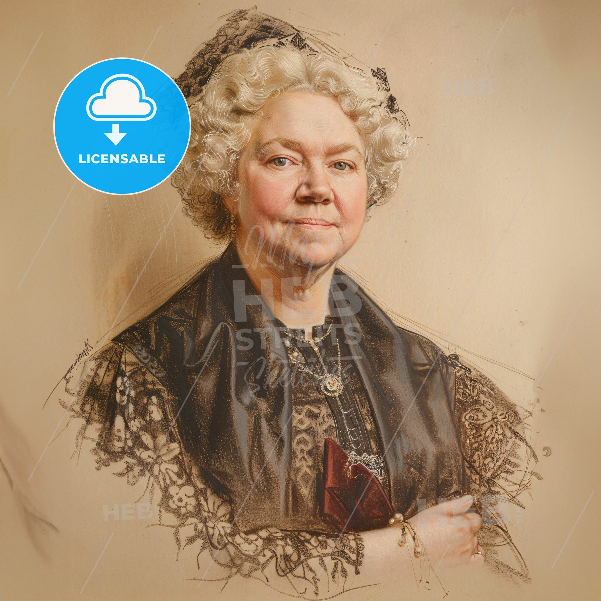 Elizabeth Cady Stanton, 1815 - 1902, American suffragist and social reformer - A Woman With White Hair And A Black Hat