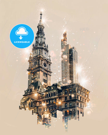 Elizabeth, New Jersey: City Icons Silhouette Poster - A building with a clock tower