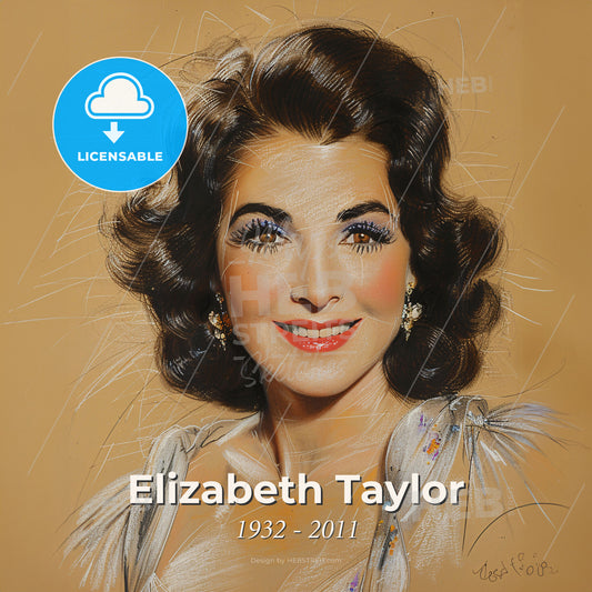 Elizabeth Taylor, 1932 - 2011, British-American actress - A Woman With Dark Hair And A White Dress Print Template