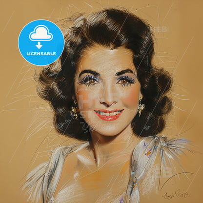 Elizabeth Taylor, 1932 - 2011, British-American actress - A Woman With Dark Hair And A White Dress