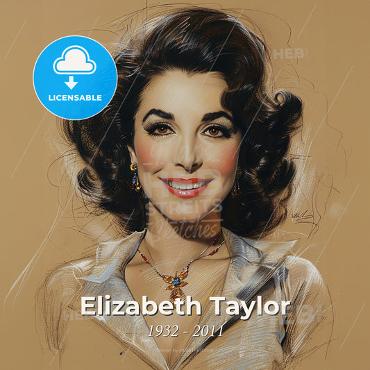 Elizabeth Taylor, 1932 - 2011, British-American actress - A Woman With Dark Hair And A Necklace Print Template