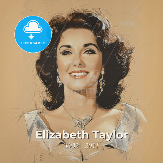 Elizabeth Taylor, 1932 - 2011, British-American actress - A Woman Smiling With A Necklace Print Template