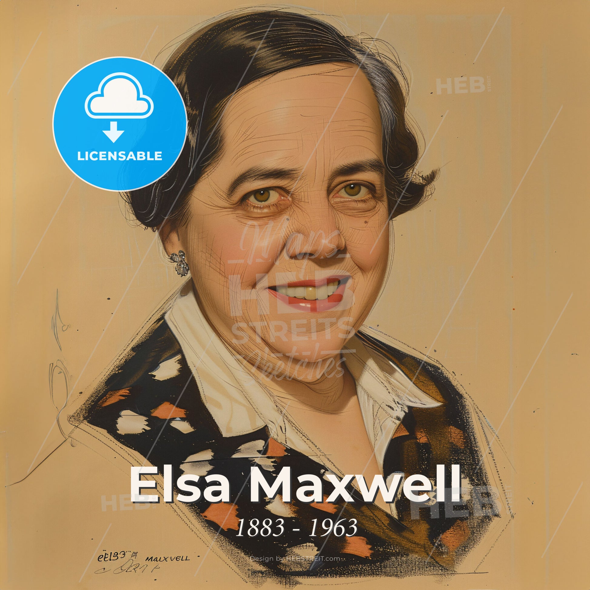 Elsa Maxwell, 1883 - 1963, American gossip columnist and hostess - A Woman Smiling At The Camera Print Template