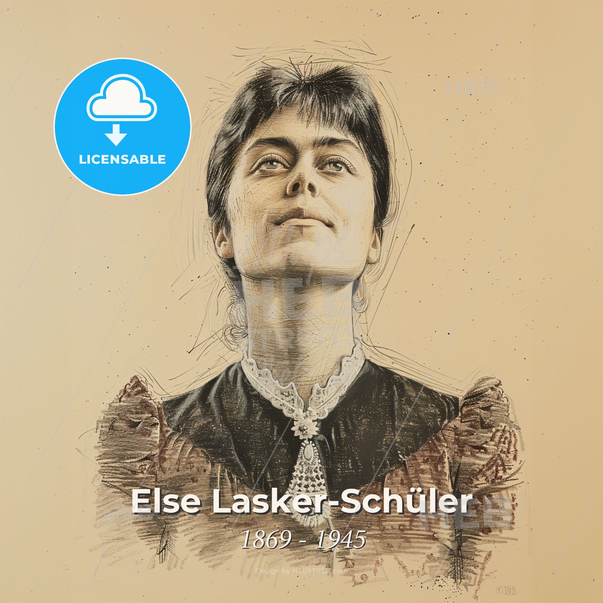 Else Lasker-Schüler, 1869 - 1945, German poet - A Drawing Of A Woman Looking Up Print Template