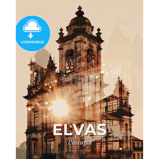 Elvas Skyline Double Exposure Iconic Poster - A double exposure of a building - Square format print template