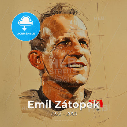 Emil Zátopek, 1922 - 2000, Czech long-distance runner - A Drawing Of A Man Print Template