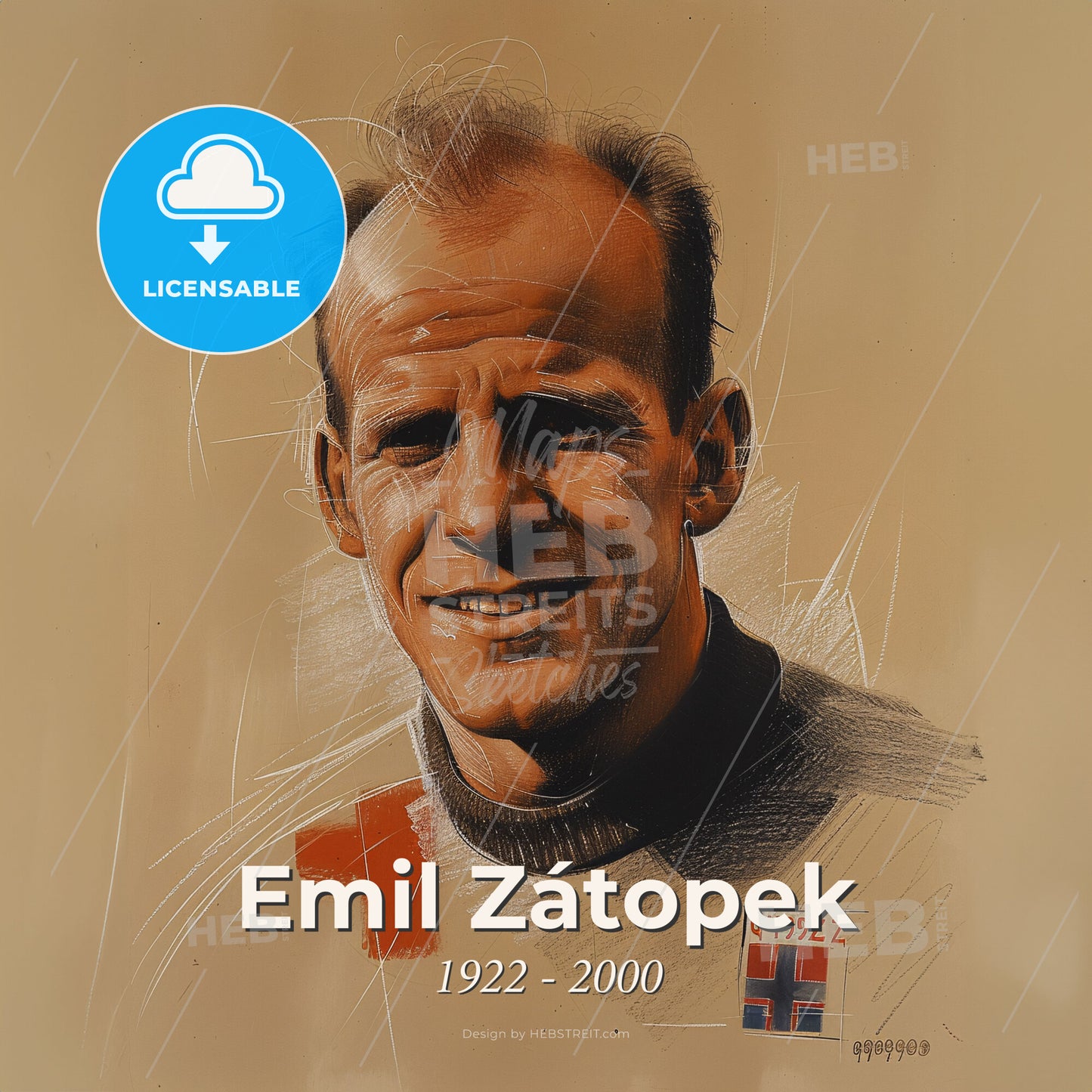 Emil Zátopek, 1922 - 2000, Czech long-distance runner - A Man Smiling At The Camera Print Template