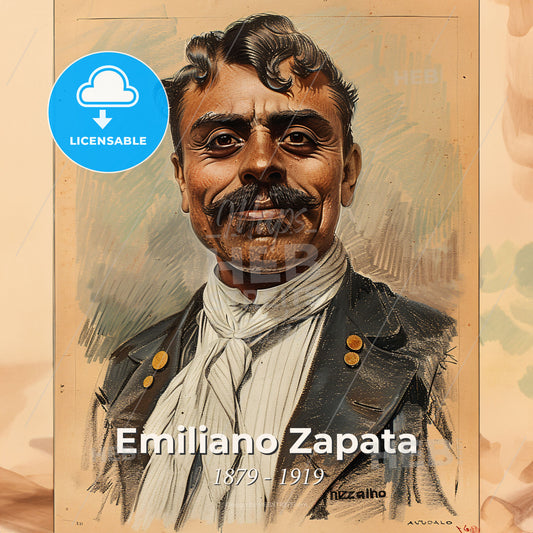Emiliano Zapata, 1879 - 1919, Mexican revolutionary leader - A Man With A Mustache And A White Scarf Print Template
