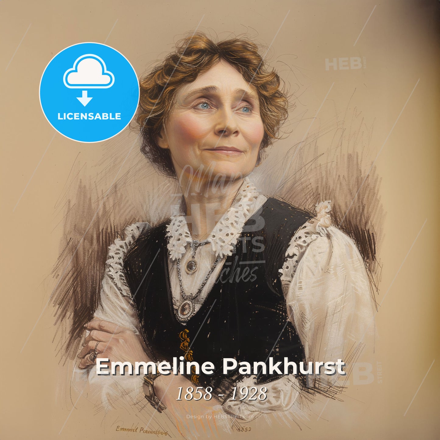 Emmeline Pankhurst, 1858 - 1928, British suffragette - A Woman With Her Arms Crossed Print Template