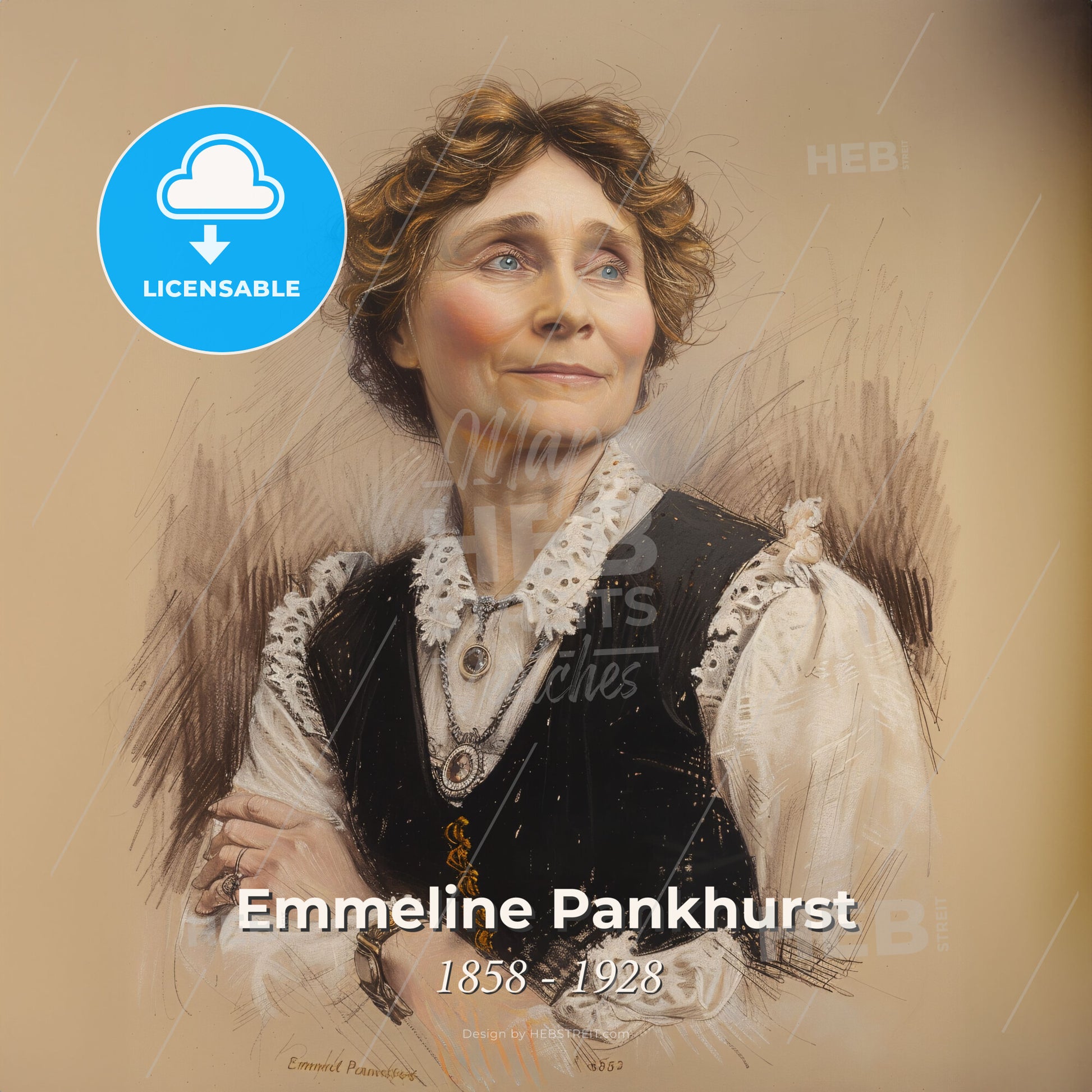 Emmeline Pankhurst, 1858 - 1928, British suffragette - A Woman With Her Arms Crossed Print Template