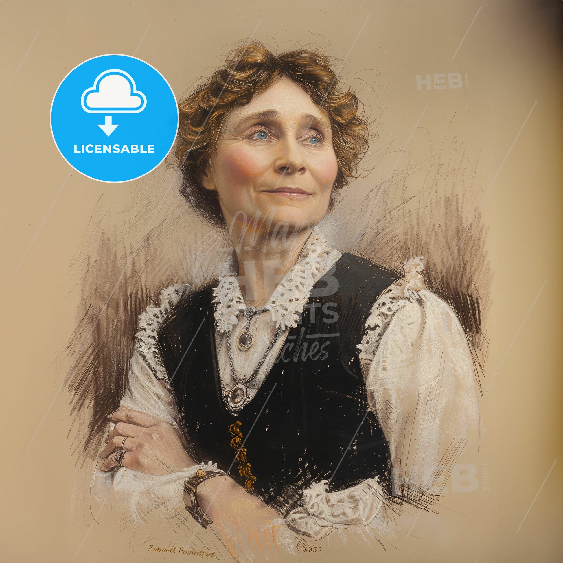 Emmeline Pankhurst, 1858 - 1928, British suffragette - A Woman With Her Arms Crossed