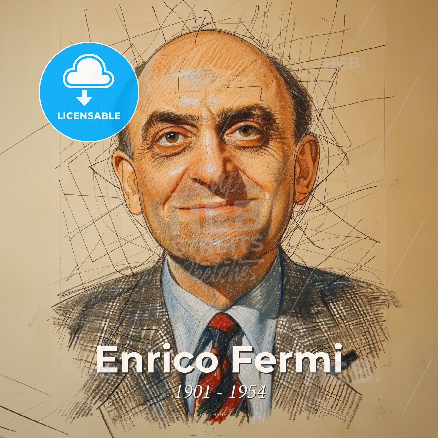 Enrico Fermi, 1901 - 1954, Italian-American physicist - A Drawing Of A Man Print Template