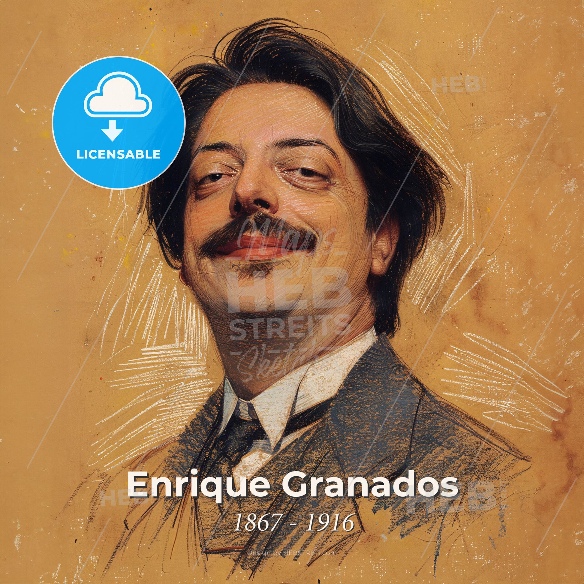 Enrique Granados, 1867 - 1916, Spanish composer - A Man With Mustache And Mustache Wearing A Suit And Tie Print Template