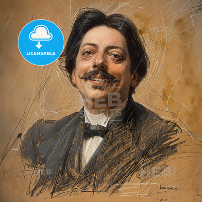 Enrique Granados, 1867 - 1916, Spanish composer - A Man With A Mustache And A Bow Tie