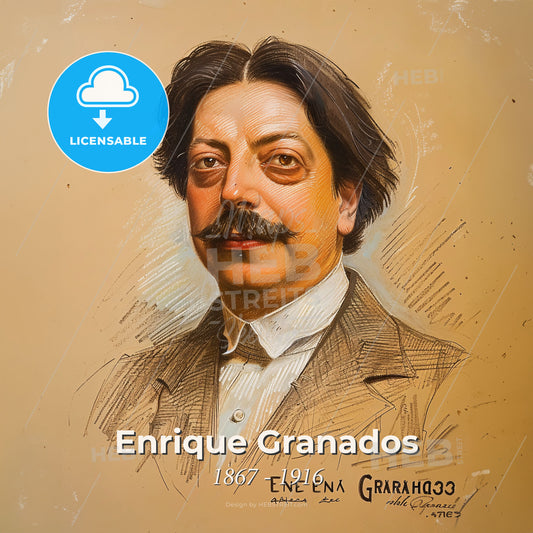 Enrique Granados, 1867 - 1916, Spanish composer - A Portrait Of A Man With A Mustache Print Template